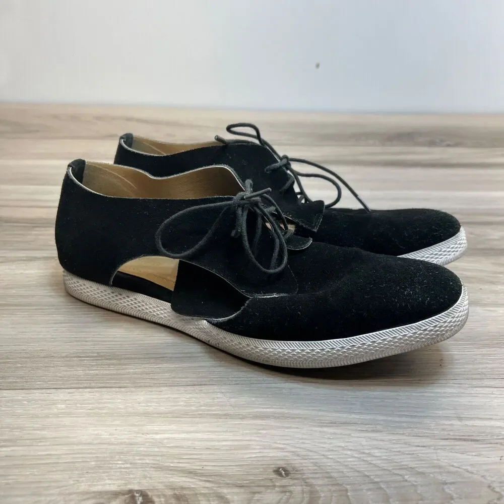 All Black Womens Micro Suede Lace‎ Up Shoes Size 40 US 9 Black Side Cut